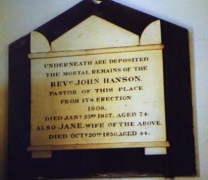 Memorial to Rev Hanson
